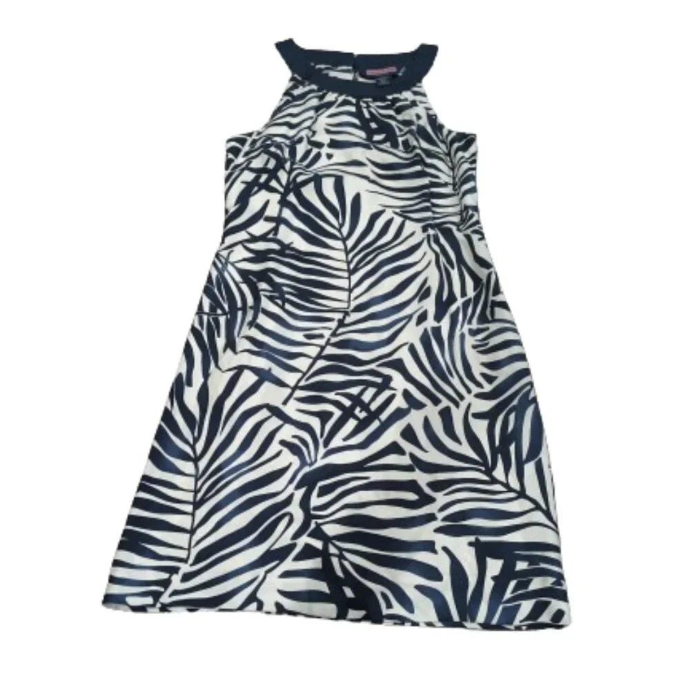 Vineyard‎ Vines 100% Silk palm leaf dress Navy blue and white size 0